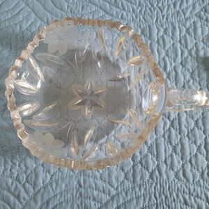 VTG 1940's heavy cut crystal glass star flower nappy with handle EUC